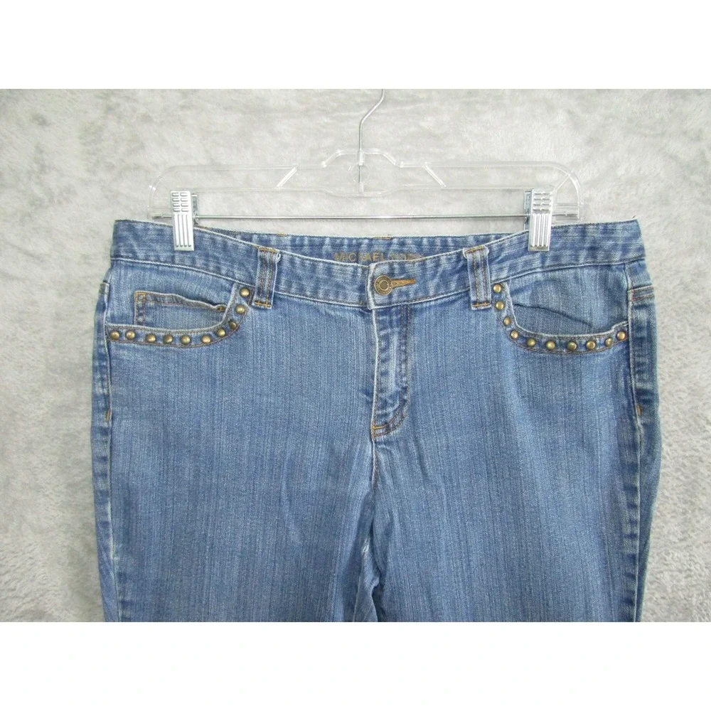 Michael Kors Womens Jeans‎ Blue Denim Studded Pockets Bootcut Cropped Size 12